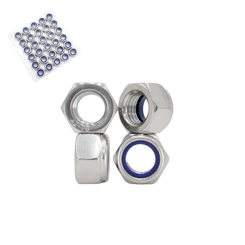 STORMCUBE M10x1.5mm Nylon Insert Hex Lock Nuts 30 Pack 304 Stainless Steel DIN985 Self-Locking Nylon Lock Nuts Plain Finish for Industrial Construction Fasteners (M10x1.5mm, 30Pack) - Image 1